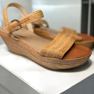 Stuart Weitzman Barbados Raffia Sandals Women's Size 10 Ankle Strap Wedge Lk Nw